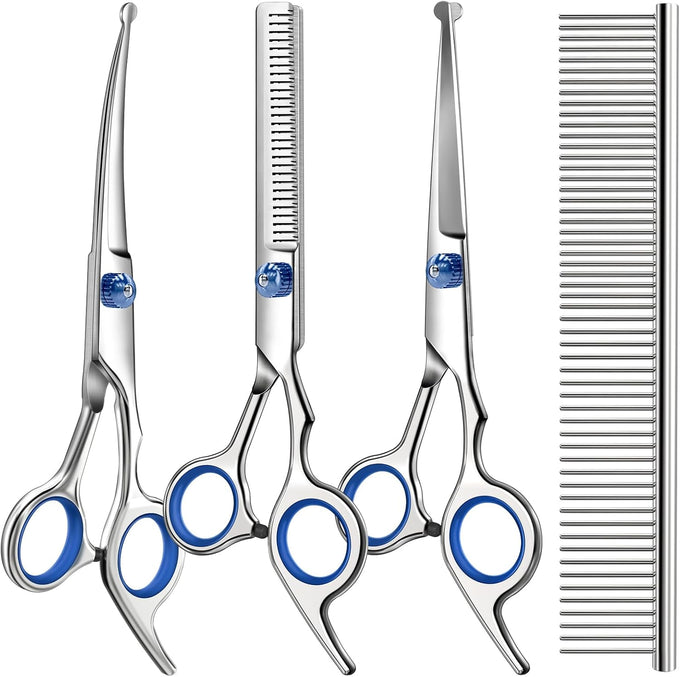 Premium 4CR titanium-plated stainless steel dog grooming scissors with safety round tips and ergonomic design