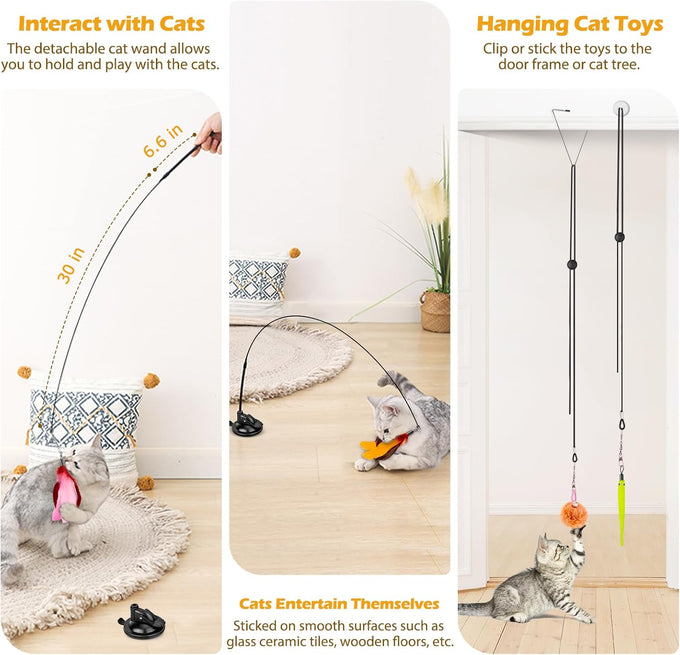cat toys 2 pack 3 in 1 interactive indoor kitten toys suction cup detachable feathers balls mice