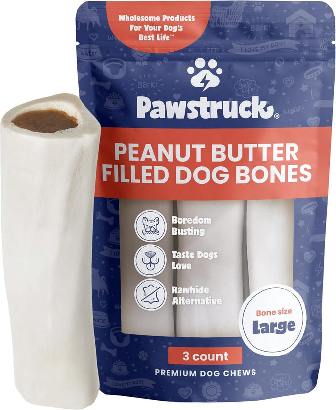 Pawstruck Made in USA Peanut Butter Filled Dog Bones Large 5-6 Inches Long Pack of 3