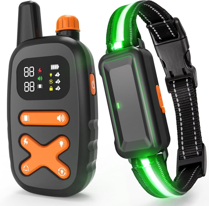 Dog Shock Collar with Remote - 3300ft Range, LED Lights, Waterproof, Adjustable Strap, Rechargeable, for Small to Large Dogs (14-25in, Black)