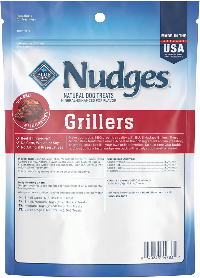 Blue Buffalo Nudges Grillers Natural Dog Treats, USA Made, Real Steak, 5oz Bag