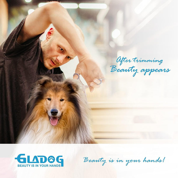 GLADOG Professional 5 in 1 Dog Grooming Scissors Set with Rounded Tips, Sharp and Heavy-duty Pet Grooming Shears for Cats