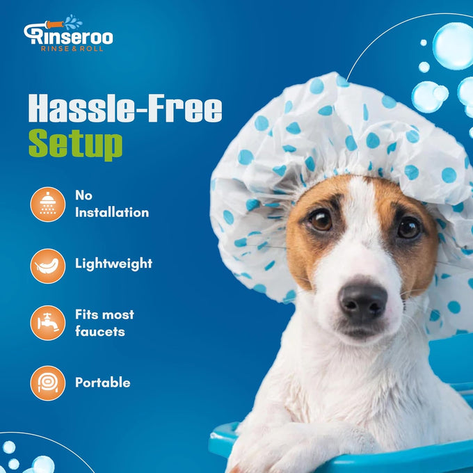 rinseroo slip-on bathtub faucet sprayer attachment for tub spout, ultra-flex dog shower hose adapter, 5 foot hose