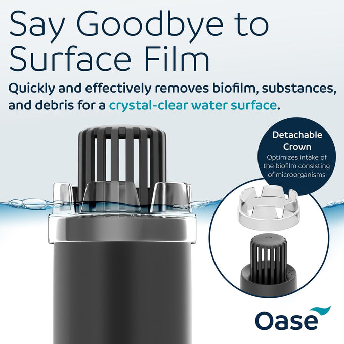 oase crystalskim 350 surface skimmer for freshwater and marine aquariums, compact, adjustable flow, shrimp-safe, up to 92 gal / 350 l