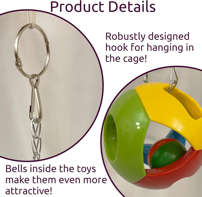 simena parrot ball toy set of 3 for medium to large birds and cats with bpa-free plastic and metal strings