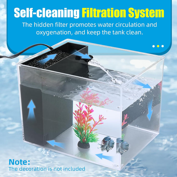 AquaNeat 1 gallon betta fish tank kit with LED light and self-cleaning water filter pump