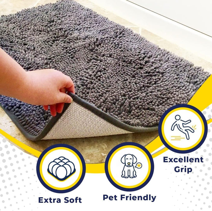 Muddy Mat grey microfiber chenille door mat indoor entryway rug non-slip machine washable pet rug 30x19