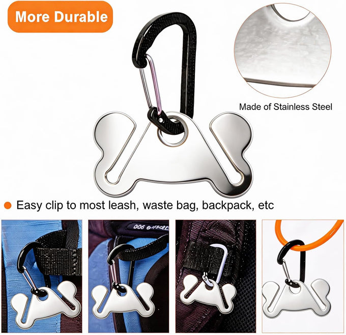 stainless steel dog poop bag holder with easy clip and durable metal design for hands free walking