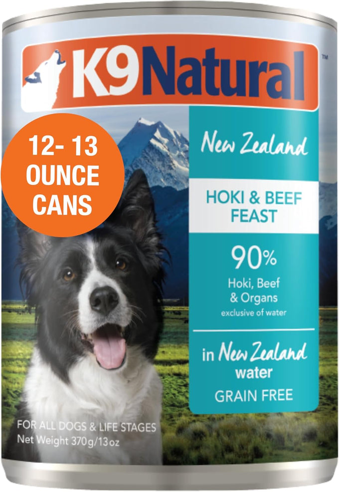 K9 Natural Lamb & King Salmon Wet Dog Food Pate, Grain-Free Premium Canned Dog Food, with Grass-Fed New Zealand Lamb, Salmon, Organs, & Ground Bone, Complete Meal for All Life Stages, 13oz, Pack of 12