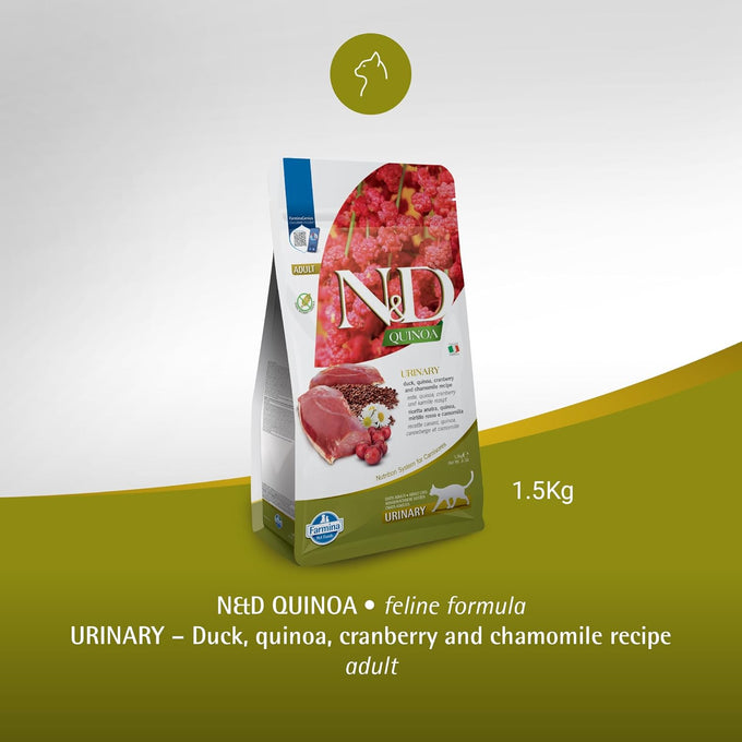 Farmina N&D Quinoa Urinary Duck Formula Adult Grain-Free Dry Cat Food for Digestive Health, 3.3lb