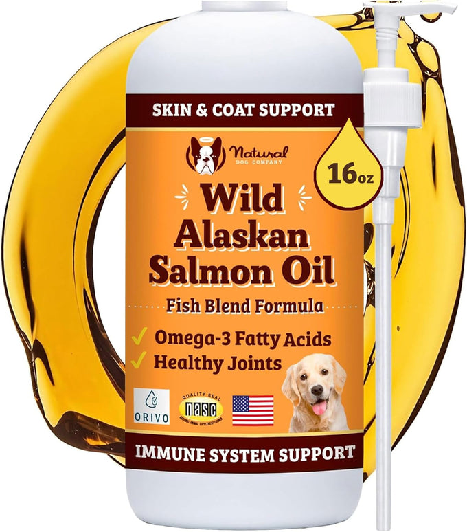 Natural Dog Company Wild Alaskan Salmon Oil Formula with Omega 3 for Dogs Supplement, Skin & Coat Oil 16 oz