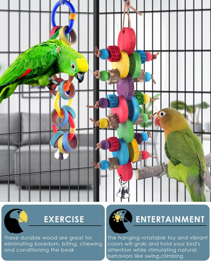 Bissap multicolored bagel parrot toy for conures, cockatiels, macaws, and similar sized pet birds