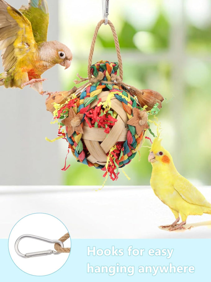 Wontee colorful crinkly shredding toys for medium-sized birds like cockatiels, conures, and parakeets, 1 pack, natural dried fruits chew