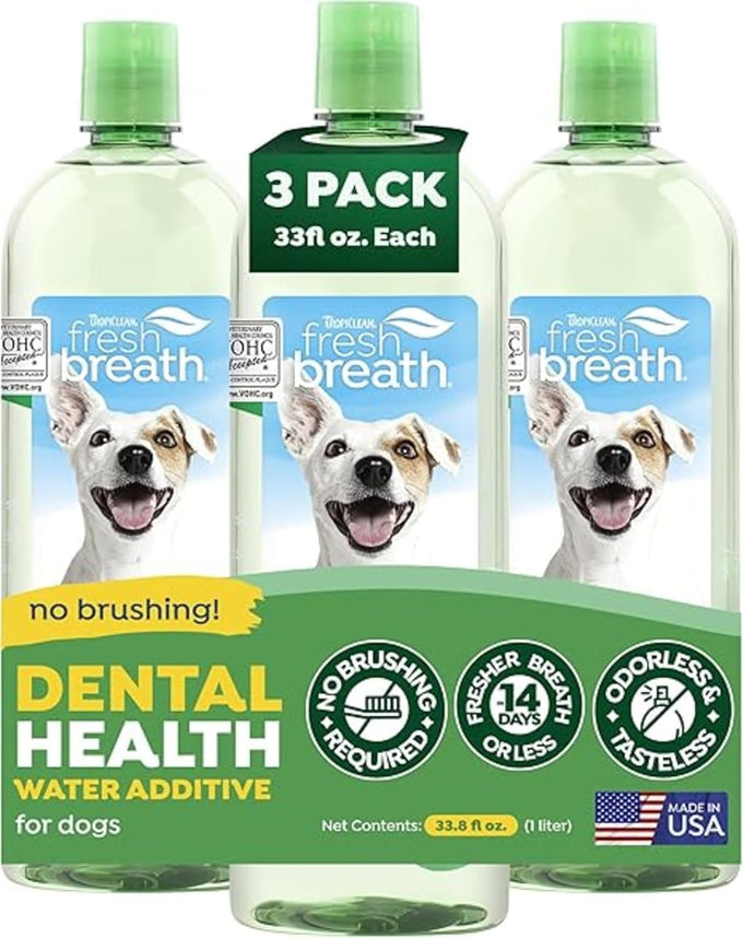 TropiClean Fresh Breath Water Additive for Dogs, 33.8oz, VOHC Accepted, No Toothpaste or Toothbrush Required