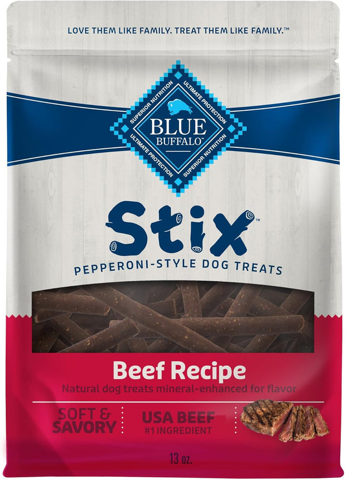Blue Buffalo Stix Beef Recipe Dog Treats, Pepperoni-Style, Natural Ingredients, 13-Ounce Bag
