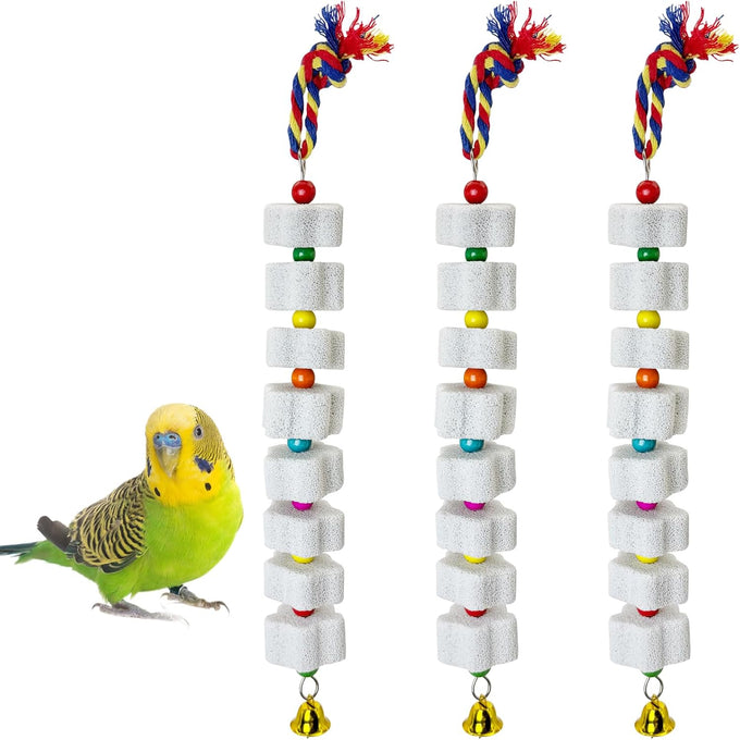 lava calcium bird beak grinding stone with bell hanging parakeet cage accessories for parrot budgies hamster