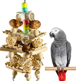 Natural Wooden Parrot Toy for Small to Medium Parrots with Safe Chewing Materials and Multi-Sensory Stimulation