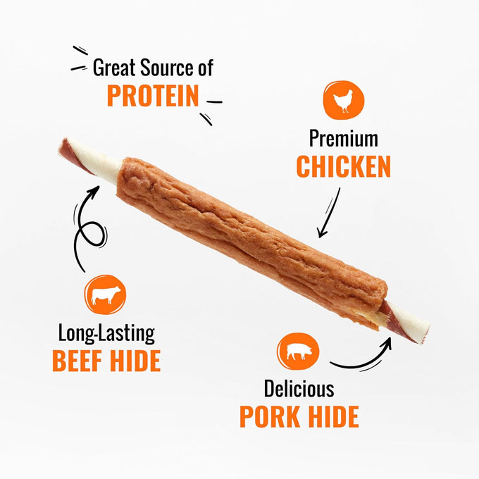 Good 'n' Fun Triple Flavor Ribs Chews for All Dogs, 24 Ounces Beef Hide Chicken Pork Treats