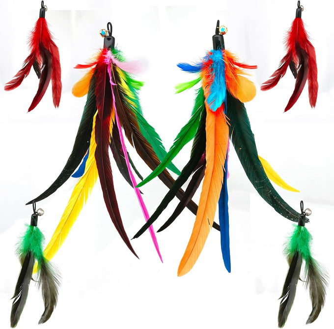 miwoowim 2PCS ultra-long teaser cat toys with 9PCS da bird feather refills, fishing pole toy and feather attachment replacement