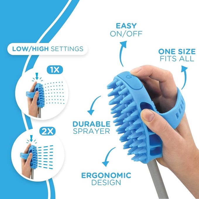 Aquapaw dog bath brush pro & shower attachment - large silicone rubber - 8ft hose attachment & shower wand for pet bathing