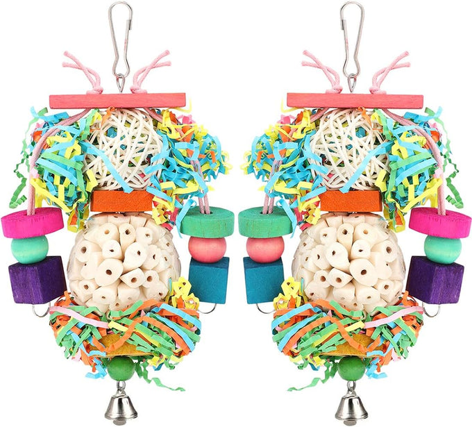 BBjinronjy Bird Toys, 2PCS Hanging Natural Soft Sola Ball Beak Chew Shred Forage Toys for Parrots, Cockatiel, Conure, Love Birds, Parakeets, Budgie, Small Birds