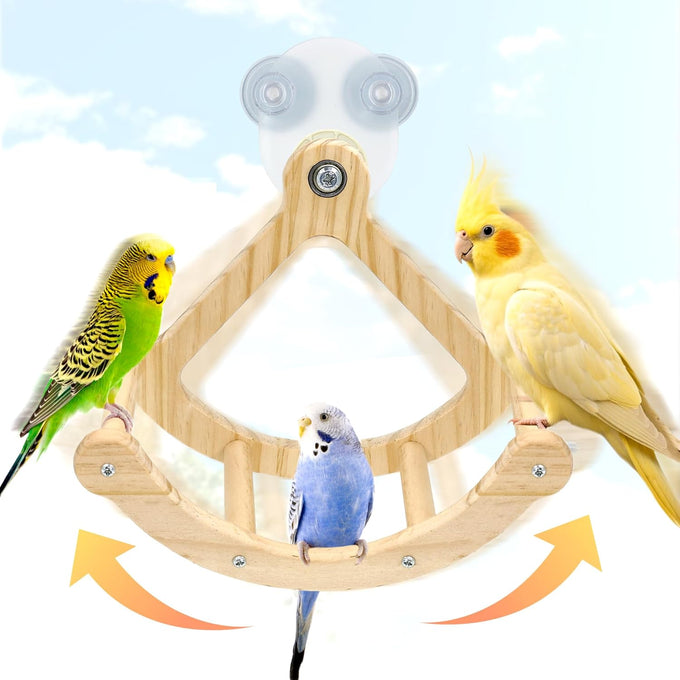 Wooden Bird Perch Toy with 4 Swinging Perches for Parakeet, Budgies, Conure, and Parrot Exercise and Enrichment