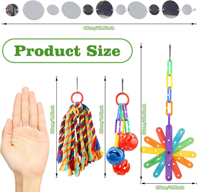 Quozuo small bird toys for parakeets, parrot, cockatiel, 4-piece bird cage accessories set