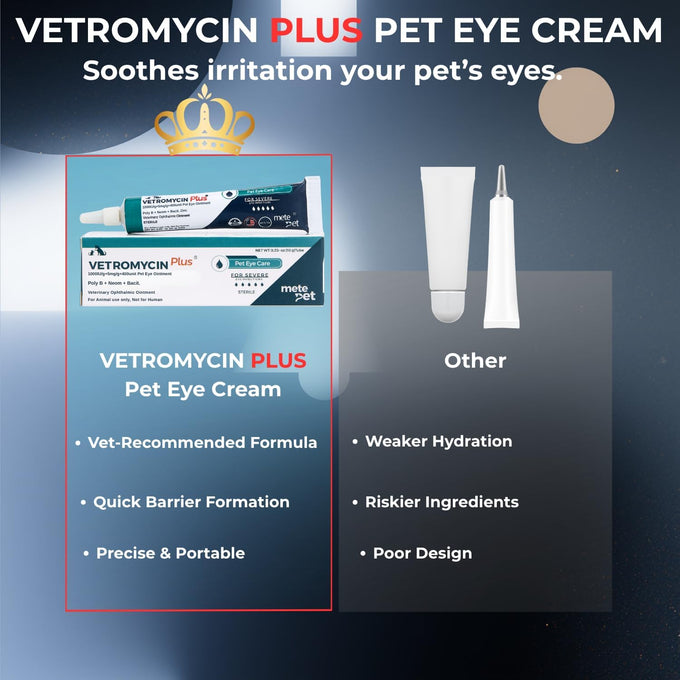 Vetromycin Plus pet eye cream for dogs, cats, cattle, sheep, horses, and birds in 0.35 oz/10 gr tube