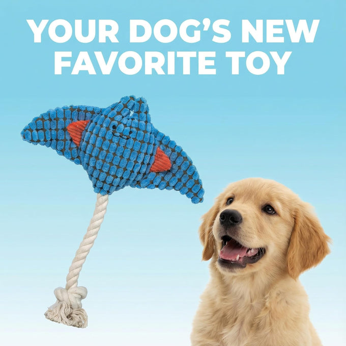 Stingray rope plush dog toy, soft durable cotton, for chewers, tug of war, all dog breeds