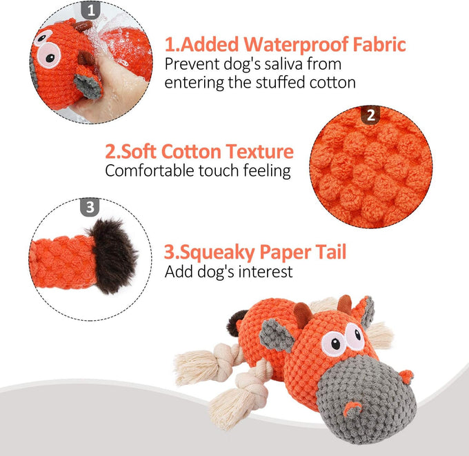 IOKHEIRA Carrot Orange Cattle Cotton Dog Squeaky Plush Toy for Large Aggressive Chewers