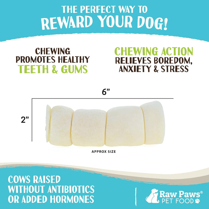 Raw Paws 6-inch free-range beef cheek rolls for dogs - 4 pack - no antibiotics or hormones - rawhide alternative