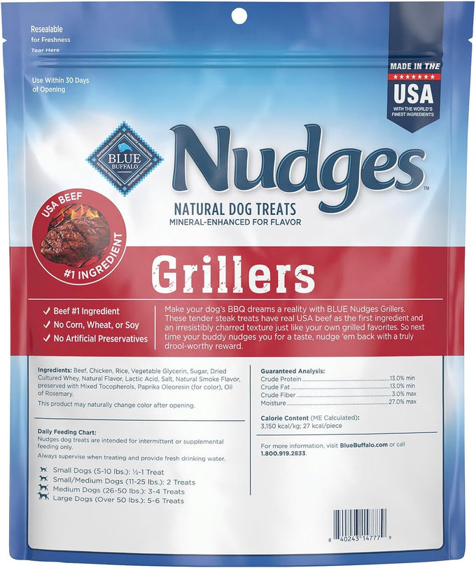 Blue Buffalo Nudges Grillers all-natural dog treats with USA beef, steak flavor, 36-oz bag, made in USA