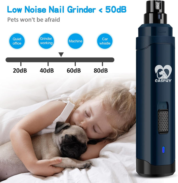 Casfuy 2-Speed Professional Electric Pet Nail Trimmer for Small Medium Large Dogs & Cats Dark Blue