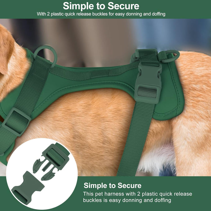 Wisedog No Pull Lightweight Adjustable Pet Vest Harness for Small Medium Large Dogs, Soft Cushion, Pine Green, Size S