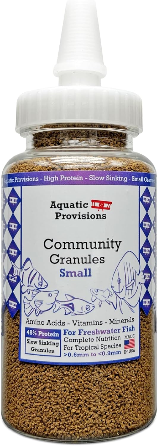 Aquatic Provisions Small Granules Fish Food, High Protein, Slow Sinking, Tropical Community Fish, Made in USA, 3.17 oz