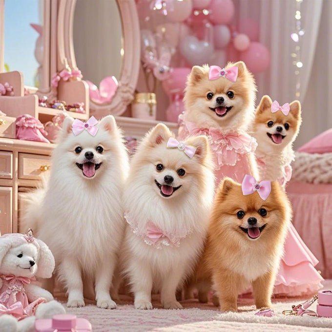 pink dog hair bows set with rubber bands, 10 pairs, 20 pieces, handmade mix style for small, medium, large dogs
