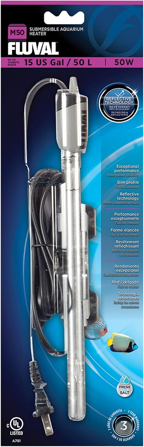 fluval m 200-watt submersible aquarium heater with mirror technology for freshwater and saltwater tanks up to 65 gallons