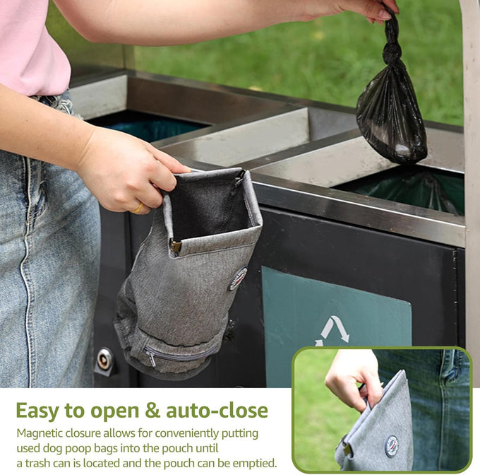 Reusable dog waste bag holder with waterproof design, magnetic closure, and portable attachment options
