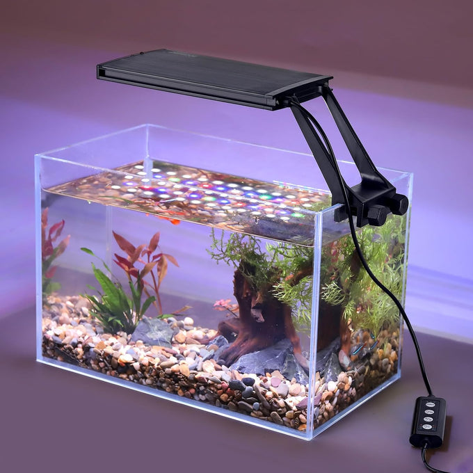 hygger 14w clip on aquarium LED light with 7 colors and adjustable timer for planted tank 12~20in