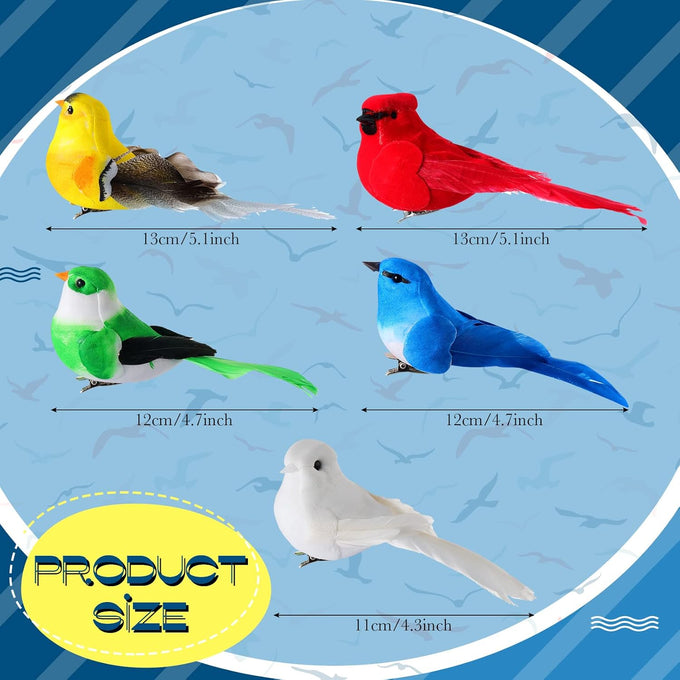 Threan 5-pcs artificial parrot bird ornaments for tree, wreath, and garden decor, assorted colors, 4.7 inches