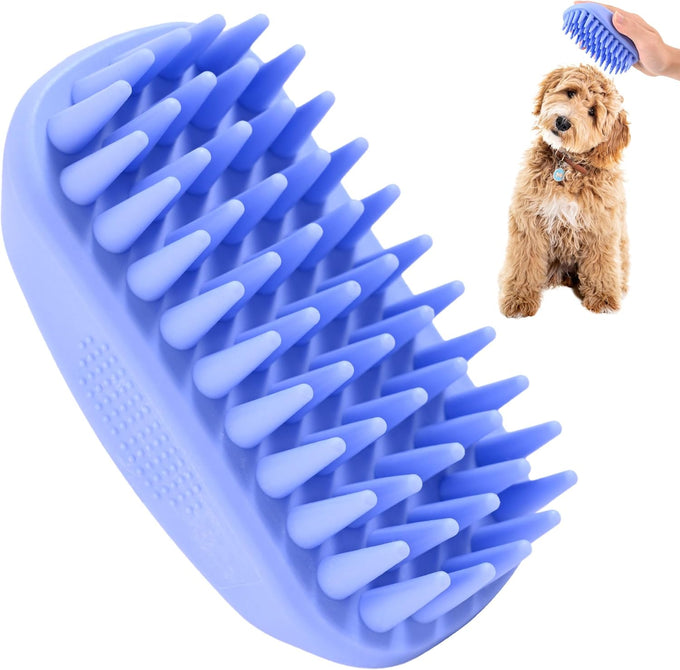 dog grooming bath brush, pet rubber brush for shower scrubbing and soothing massage, ideal for long & short haired dogs and cats