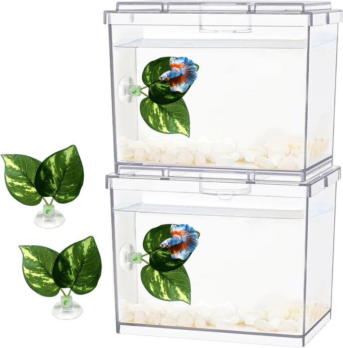 MoonOrange 0.2 Gallon Mini Betta Fish Tank Kit with LED Light Base, Stackable Cube Tank for Small Fish and Pets