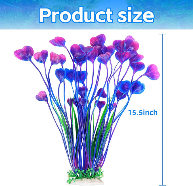 aquaneat artificial fish tank plants, 15.5 inch purple decorations, 2pcs, plastic aquarium accessories large