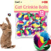 Soft Crinkle Cat Toy Balls 4 Pack - Fuzzy Pom Balls for Indoor Cats & Kittens Made in Canada