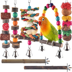 7-pack parakeet natural wood toys for small birds parrot hanging cage toy perch stand