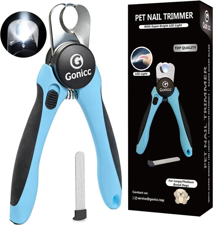gonicc professional pet nail clippers for large dogs with safety guard and razor sharp blade