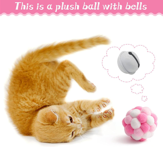 mallmall6 10pcs cat toy set interactive cat toys pack feather teaser wand cat springs mice crinkle balls pink