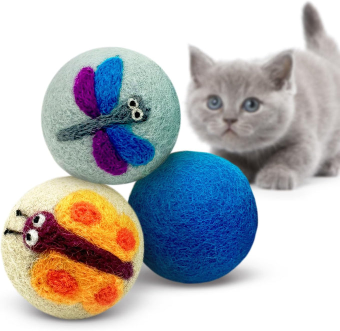 hustle & blush love ewe 3 pack 2 inch hand made felted cat toys for indoor play and exercise