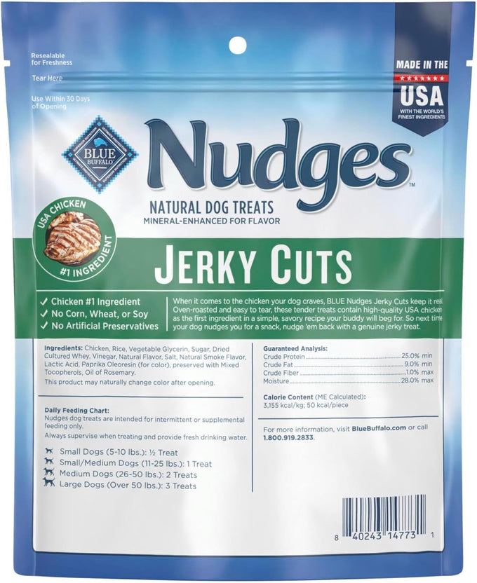 Blue Buffalo Nudges Jerky Cuts Natural Chicken Dog Treats 5oz Bag