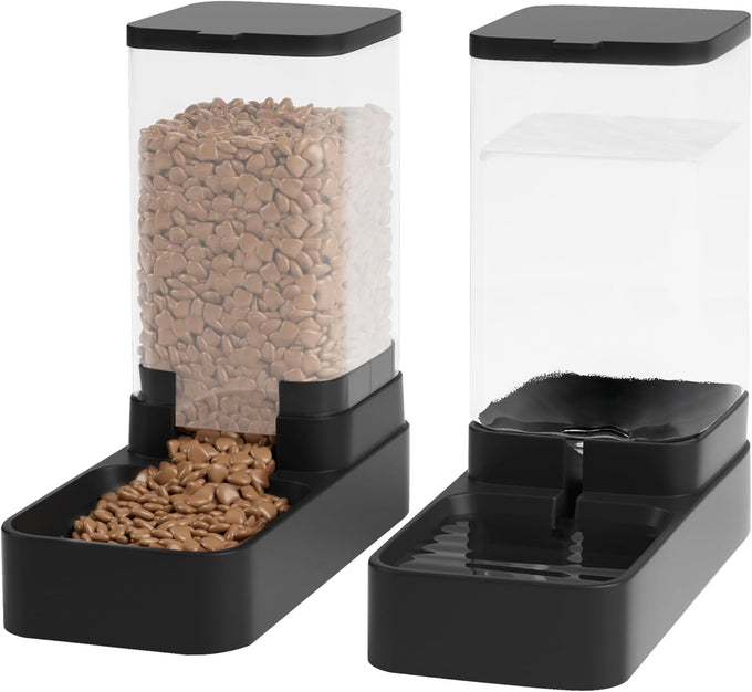 Automatic Cat Feeder and Water Dispenser Set for Small to Large Pets with 3.3L Capacity Black Feeding Bowls
